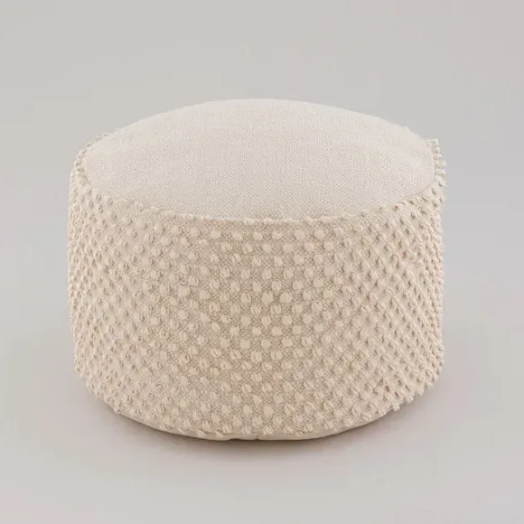 Round Pouffe with Bobble Texture - Natural