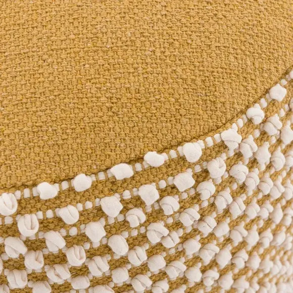 Round Pouffe with Bobble Texture - Ochre