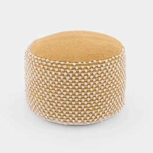 Round Pouffe with Bobble Texture - Ochre