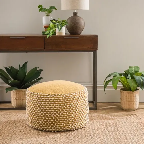 Round Pouffe with Bobble Texture - Ochre