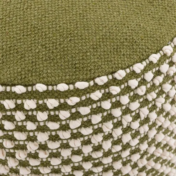 Round Pouffe with Bobble Texture - Olive