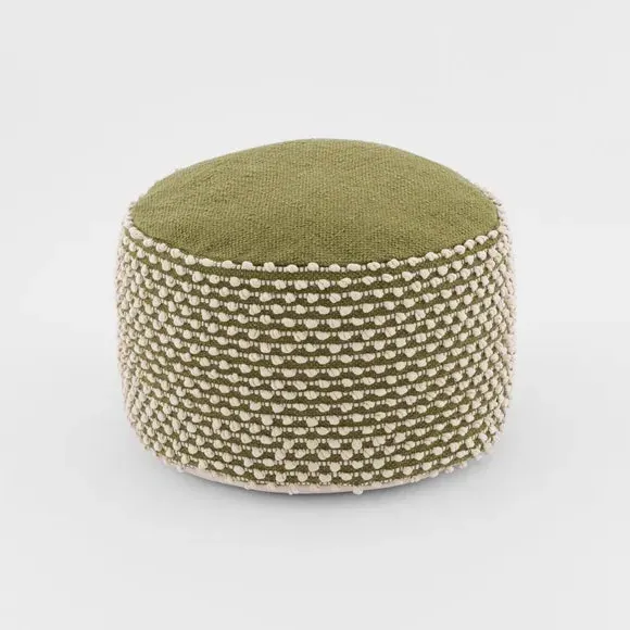 Round Pouffe with Bobble Texture - Olive