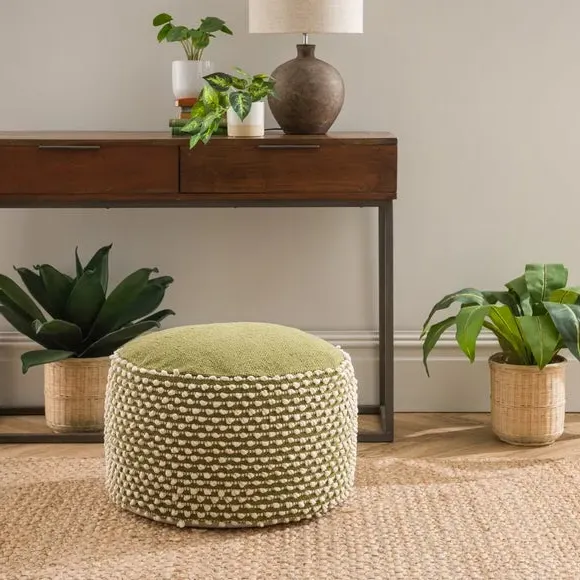 Round Pouffe with Bobble Texture - Olive