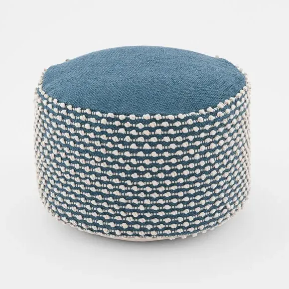 Round Pouffe with Bobble Texture - Pacific Blue