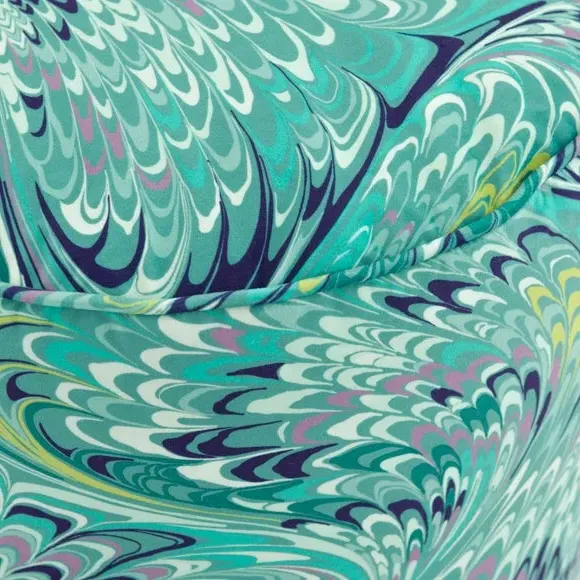 Round Pouffe with Marble Print - Teal, Velvet