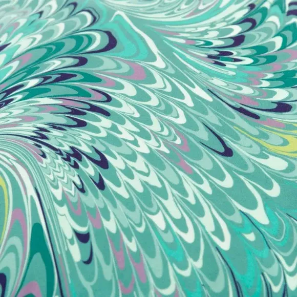 Round Pouffe with Marble Print - Teal, Velvet