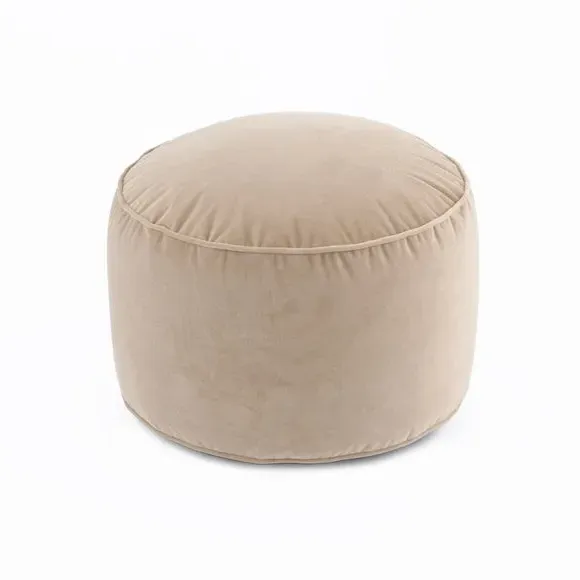 Round Pouffe with Piped Edges - Natural, Velvet