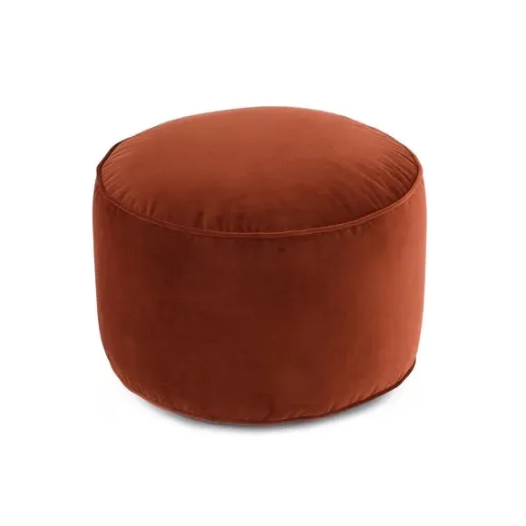 Round Pouffe with Piped Edges - Orange, Velvet