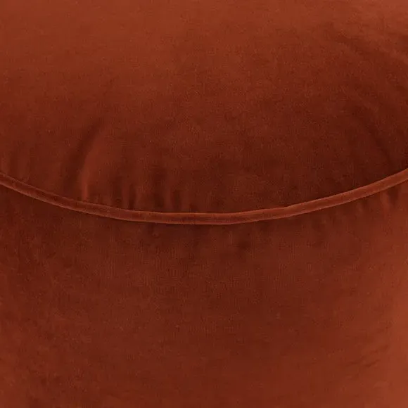 Round Pouffe with Piped Edges - Orange, Velvet