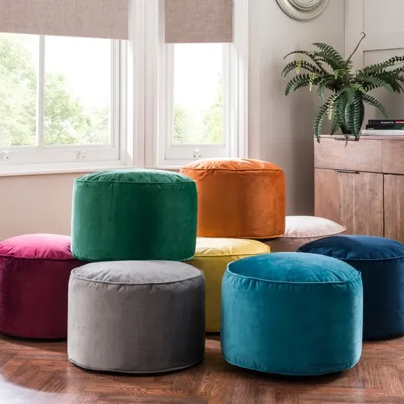 Round Pouffe with Piping - Blush, Velvet