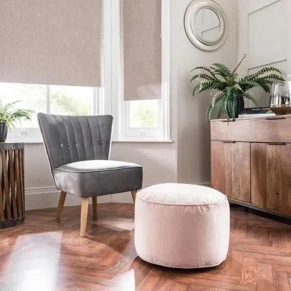 Round Pouffe with Piping - Blush, Velvet image