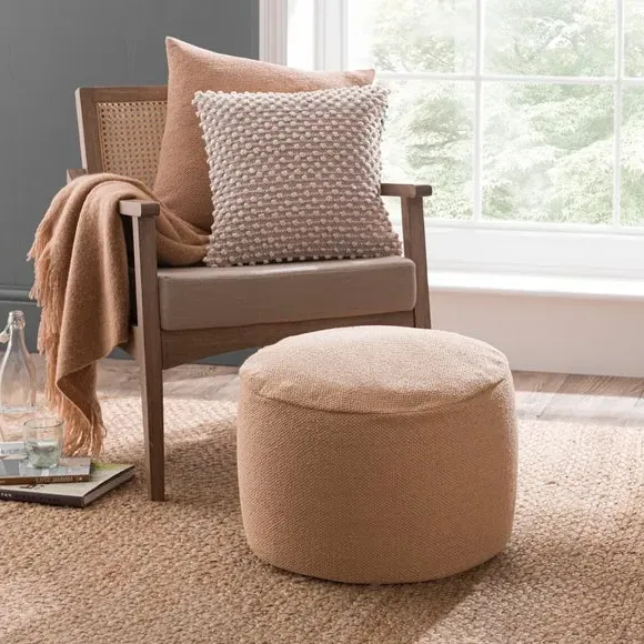 Round Pouffe with Polybeads - Camel, Cotton image
