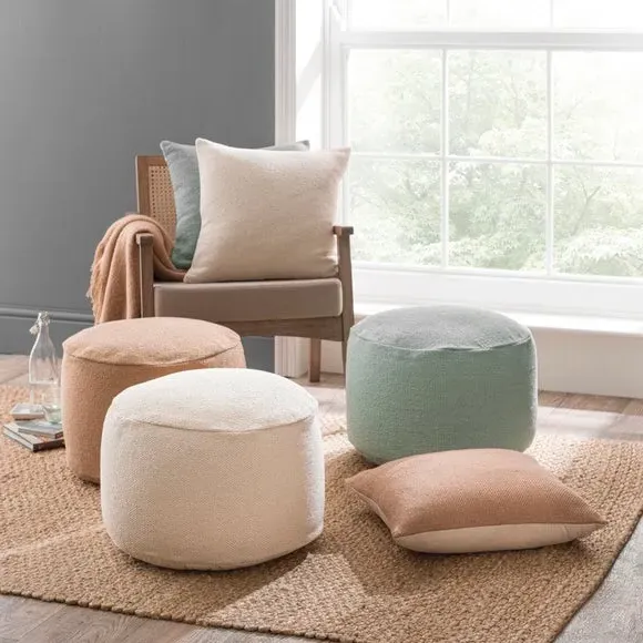 Round Pouffe with Polybeads - Mineral, Cotton