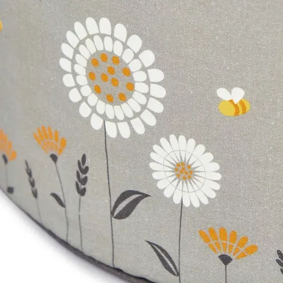 Round Pouffe with Print Design - Grey, Cotton