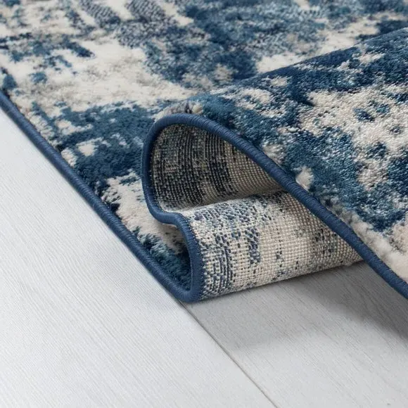 Round Rug Abstract Design - Dark Blue, Polypropylene