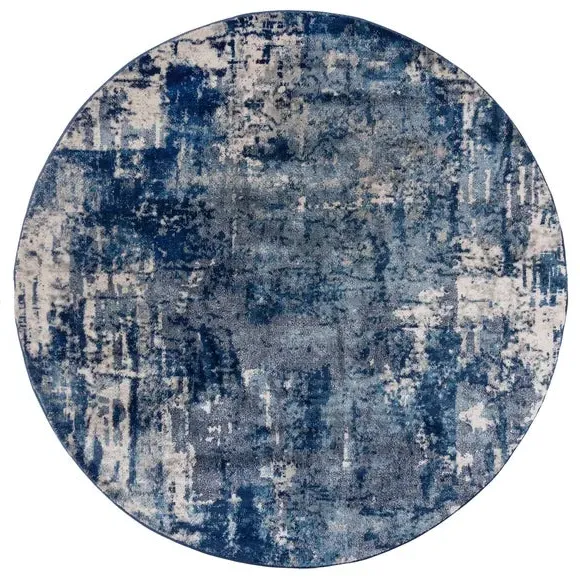 Round Rug Abstract Design - Dark Blue, Polypropylene