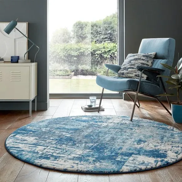 Round Rug Abstract Design - Dark Blue, Polypropylene image