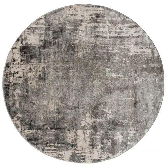 Round Rug Abstract Design - Grey, Polypropylene