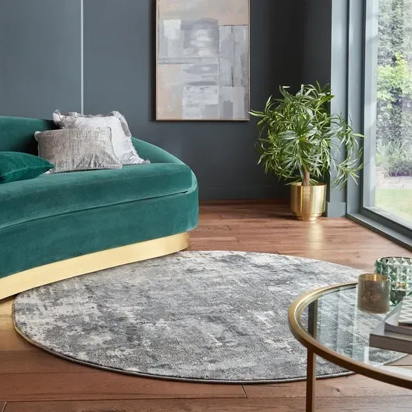 Round Rug Abstract Design - Grey, Polypropylene