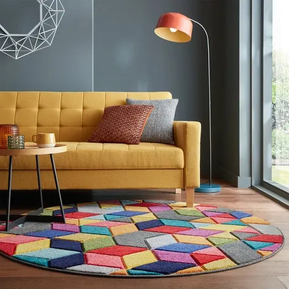 Round Rug Geometric Design - Multicolor, Polypropylene image