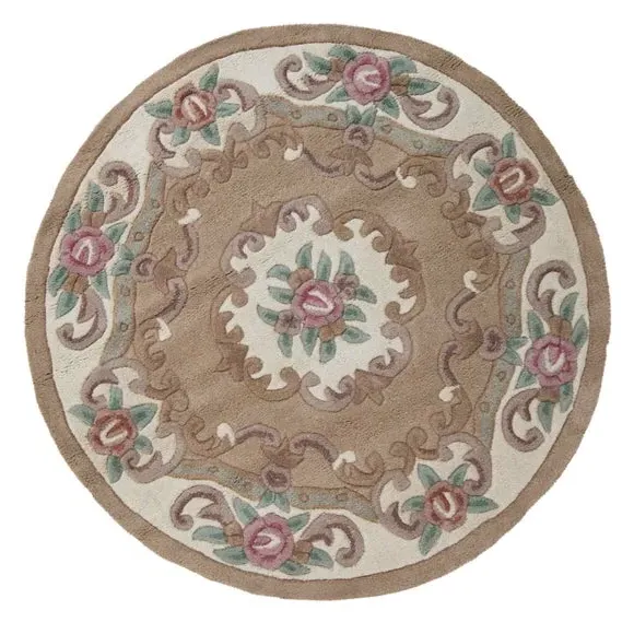 Round Rug Hand Carved - Fawn, Wool