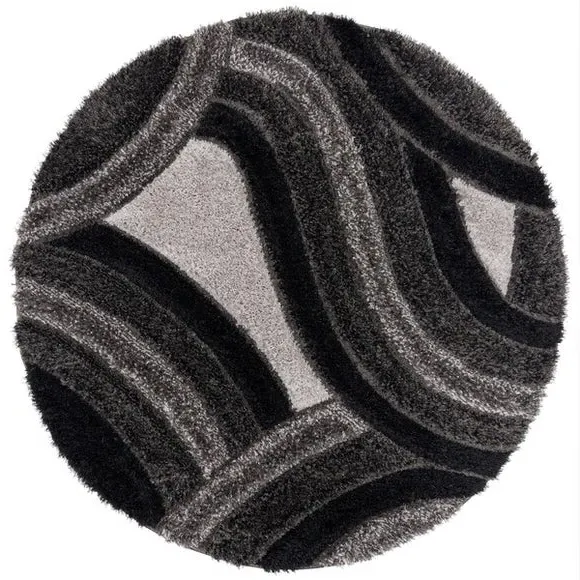 Round Rug Hand Carved - Grey, Polyester
