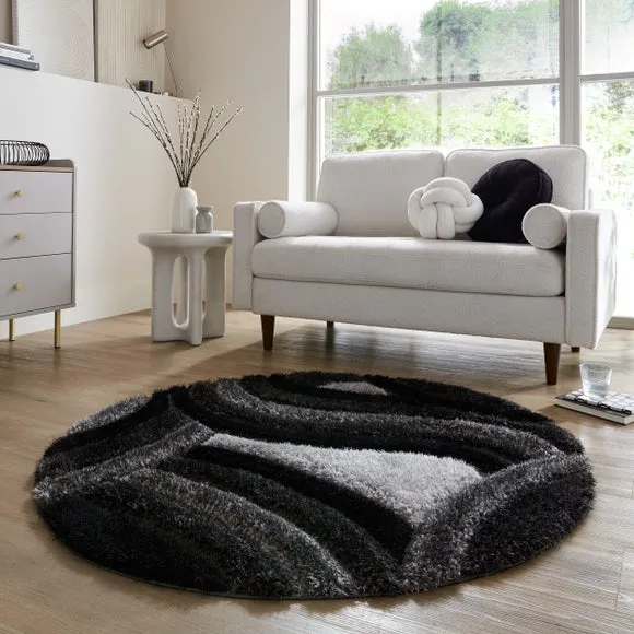 Round Rug Hand Carved - Grey, Polyester image