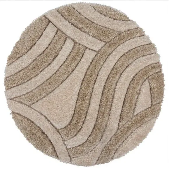 Round Rug Hand Carved - Natural, Polyester