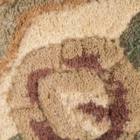 Round Rug Hand Carved - Red, Wool