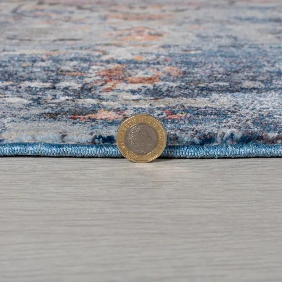 Round Rug Traditional Pattern - Blue, Polyester