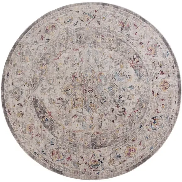 Round Rug Traditional Pattern - Silver, Polyester