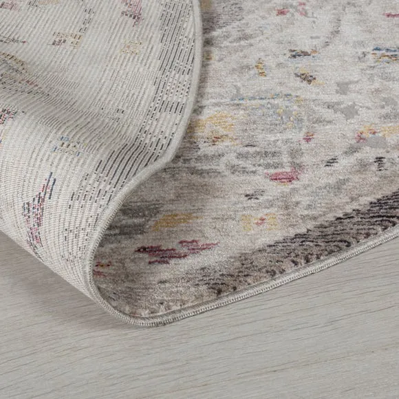Round Rug Traditional Pattern - Silver, Polyester