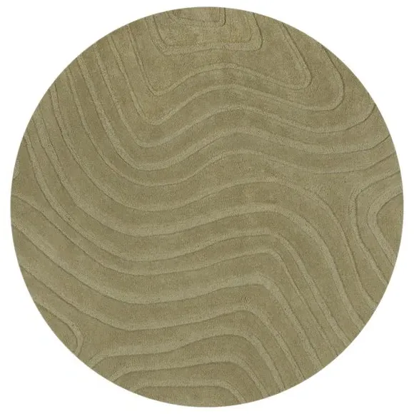 Round Rug with Cut Loop Effect - Sage, Wool