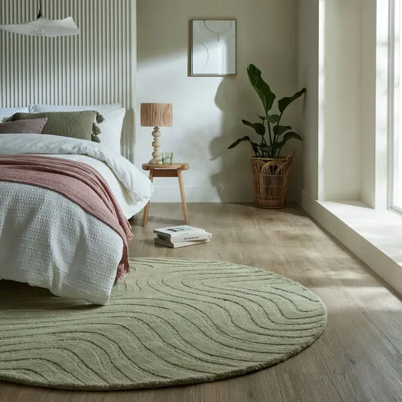 Round Rug with Cut Loop Effect - Sage, Wool image