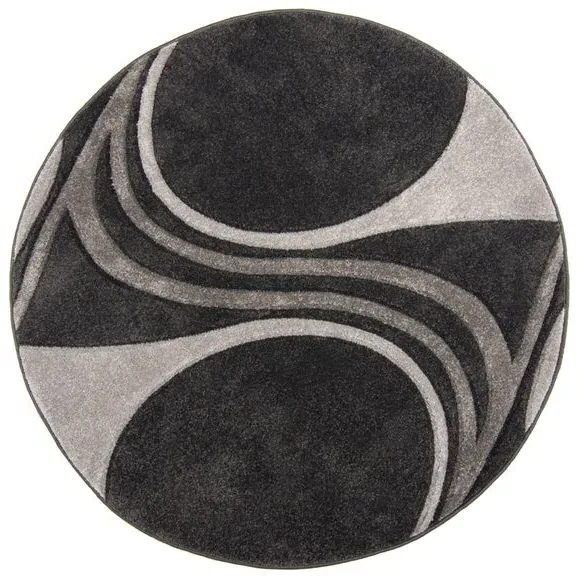 Round Rug with Hand Carved Design - Black