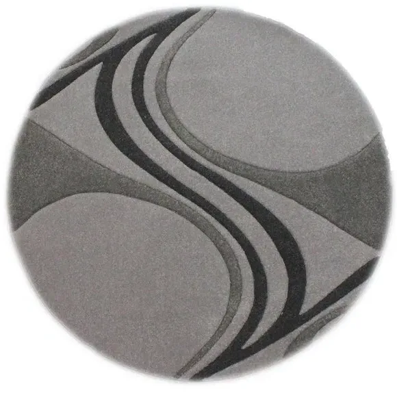 Round Rug with Hand Carved Design - Charcoal