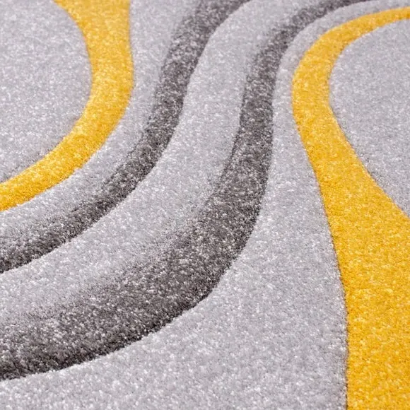 Round Rug with Hand Carved Design - Ochre