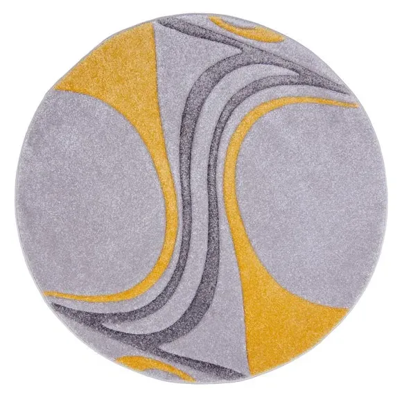 Round Rug with Hand Carved Design - Ochre
