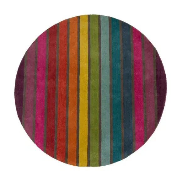 Round Rug with Hand-Carved Details - Multicolor, Wool