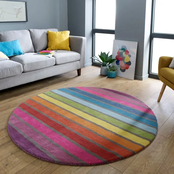 Round Rug with Hand-Carved Details - Multicolor, Wool image