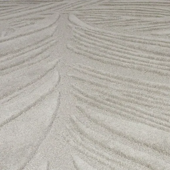 Round Rug with Leaf Design - Grey, Wool