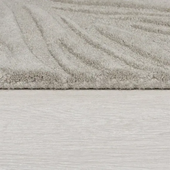 Round Rug with Leaf Design - Grey, Wool