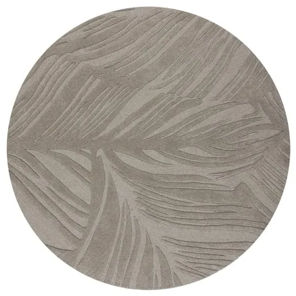Round Rug with Leaf Design - Grey, Wool