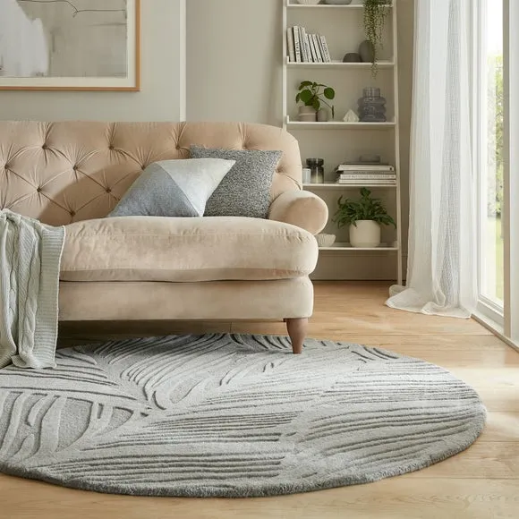 Round Rug with Leaf Design - Grey, Wool image