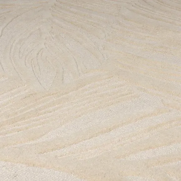 Round Rug with Leaf Design - Natural, Wool