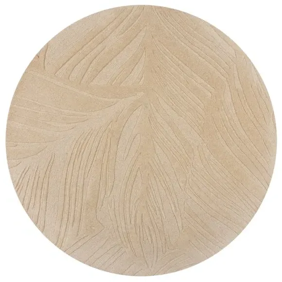 Round Rug with Leaf Design - Natural, Wool