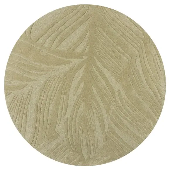 Round Rug with Leaf Design - Sage, Wool