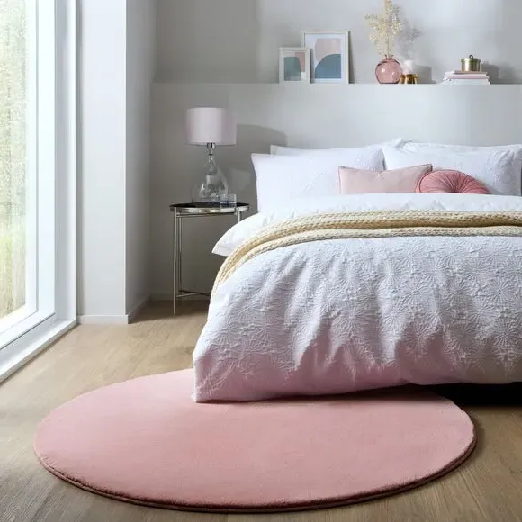 Round Rug with Plush Pile - Pink, Polyester