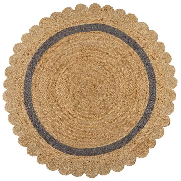 Round Rug with Scallop Edge - Grey, Jute