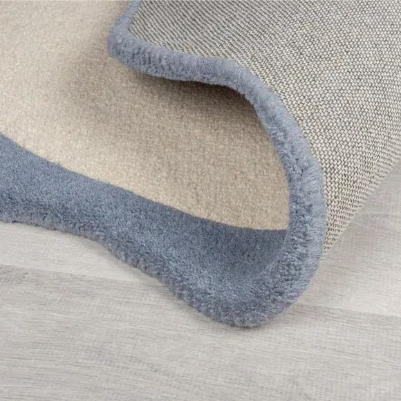 Round Rug with Scalloped Border - Blue, Wool